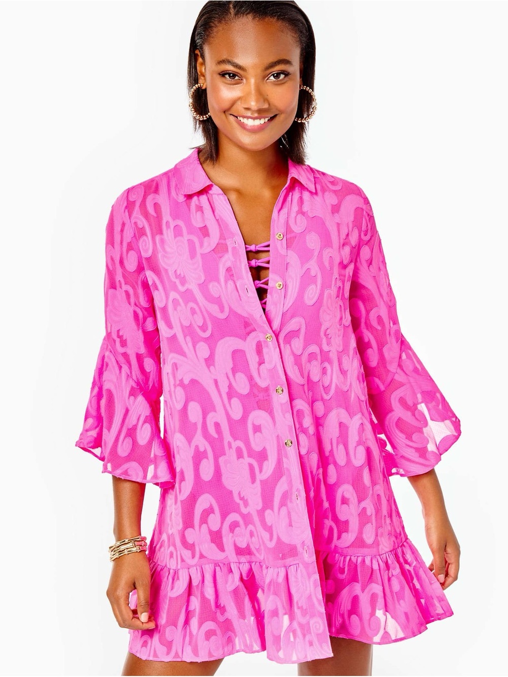 Lilly Pulitzer Hot Pink Jacquard Swim Coverup Dress